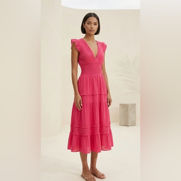 Felicite Dresses & Skirts - Felicité pink Cotton Gauze Smocked Midi Dress Size M